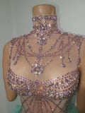 Sexy Sleeveless Mesh Ruffled See Through Long Dress Sparkly Rhinestone Eveing Birthday Party Nightclub Bar Singer Stage Costume