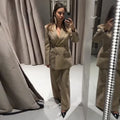 Elegant Blazer Jacket Pant Set Women Slim Fit Solid Lapel Double Breasted Coat Wide Leg Pant 2026 Spring Lady Commute Outfit New