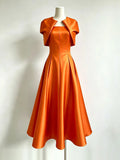 Retro Solid Color Satin Fake Two Piece Shawl Long Dress 2026 New Women'S High Waisted Dress Elegant Dinner Gown