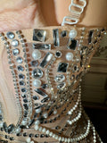 Evening dress for birthday party Blue Host Heavy Industry Beads Mermaid Toast Off-Shoulder Wedding Dress