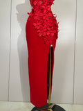 Sexy Hollow Out Sleeveless 3D Flower Red Bodycon Long Bandage Dress Women Evening Party Birthday Elegant Wedding Guest Clothing