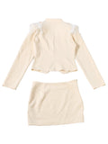 Chic Two Piece Sets for Women Tassel Epaulet Embroidered Hook and Eye Placket Cropped Jacket Mini Skirt for Party