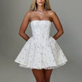 Colorblock Printing Designer Dresses For Women Strapless Sleeveless High Waist A Line Dress Female Fashion Style