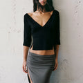 Deep V Neck Sleeve Ruched Cropped Top Wrap Front Slim Stretch s2026 Spring Summer Chic b Lady Women Sexy Minimalist Blaze