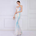 Women Spaghetti Strap Party Maxi Dress Sexy V Neck Evening Green Sequin Dress Elegant Long Prom Dress Vestido Longo