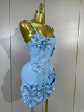 Luxury Party Prom Gown Birthday Wedding Guest Dresses Elegant Chic 3D Beaded Flower Spaghetti Strap Short Bodycon Bandage Dress