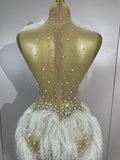 Sparkly Pearl Tassel Mesh See Through Long Dress Women Sexy Luxury Birthday Prom Party Nightclub Singer Stage Costume