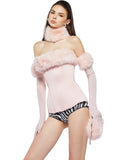Christmas Furry Strapless Tops Women Patchwork Sexy Long Gloves Matching Birthday Luxury Classic Midnight Clubwear