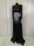 Luxury Elegant Birthday Party Prom Sparkly Diamonds Long Sleeves Mesh See-Through Maxi Abaya Women Evening Wedding Guest Gowns