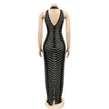 Summer Sexy African Women Wedding Evening Backless Mesh See Through Night Club Maxi Dress Black Gold African Dresses