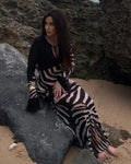Women Zebra Stripe Long Dress Fashion Elegant Lace Up Full Sleeve Slim-fit Robes 2025 New Evening Party Fashion Lady Vestidos