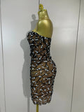 Women Sparkly Rhinestones Sexy Strapless Mesh See Through Mini Dress Birthday Party Evening Cocktail Dress Nightclub Stage Wear