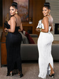 Sexy 3D Boutonniere Dress Women Stripes Hollow Sleeveless Lace Backless Stretch Skinny Party Fashion Activity Bodycon