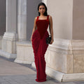 Women Velvet Stacked Ruched Sleeveless Bodycon Long Maxi Dresses 2026 Fall Party Trendy Birthday Evening Dress Vestidos