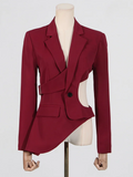 Solid Hollow Out Casual Irregular Blazers For Women Notched Collar Long Sleeve Spliced Button Temperament Blazer Female New