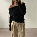 Solid Casual Pullover Sweaters For Women Slash Neck Long Sleeve Slimming Temperament Sweater Female Fashion Style