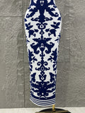 Sexy Short Sleeve Jacquard Blue Bandage Bodycon Long Dress Women Celebrity Elegant Evening Club Party
