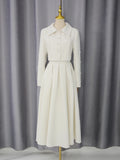 Elegant Bridesmaids White Two Piece Set for Women Lapel Pearl Accent Crop Jacket A Line Midi Skirts Suit for Formal Events