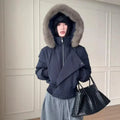 Fashion Faux Fur Trim Hooded Cotton Coat Women Asymmetric Zip Long Sleeve Puffer Jacket Female Winter Daily Warm Outfits 2026