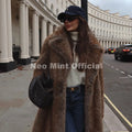 Winter Stylish Brown Gradient Extra Long Faux Fur Coat Women Mountain Fashion Overcoat Chic Vintage Fake Fox Fur Jacket