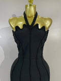 Sexy Beaded Scalloped Halter Black Bodycon Long Bandage Dress Women Elegant Birthday Wedding Guest Celebrate Evening Club Gown