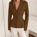 Commuting Slimming Blazer for Women Lapel Long Sleeve Spliced Button Casual Fashion Coat with Shoulders Pad Female
