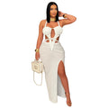 New Women's Hemp Rope Maxi Dress Sexy Criss Cross Cut-Out Halter Neck Backless High Slit Party Dresses Birthday Outfits