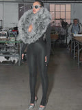 Furry Deep V-Neck Jumpsuits Woman Hipster Patchwork Trend Sexy Stretch Fitness Club Activity Luxury Midnight Overalls