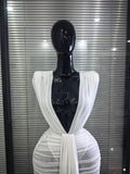 Women Sexy Deep V-Neck Sleeveless Bodycon Mini Dress High Stretch Draped Celebrate Evening Party Cocktail Vacation Outfit