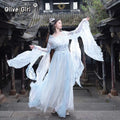 Olive Girl Blue Embroidered Hanfu Dress for Ren Faire 2026 Garden Wedding Fairycore Photoshoot Everyday Wear S-L XS-3XL Plus Size Chinese Heritage Fashion Women
