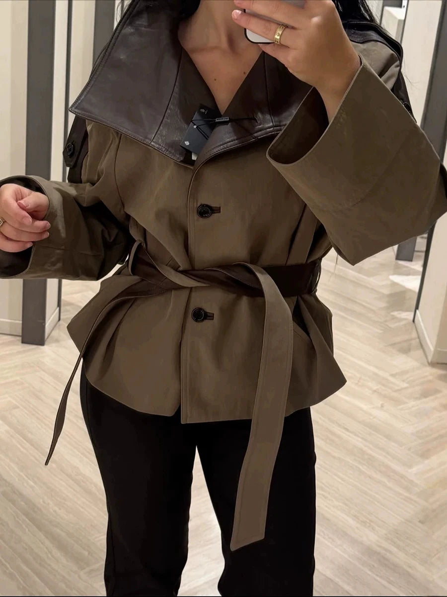 Chic Sashes Women Jackets Lapel Collar Long Sleeve Streetwear Loose Jacket for Daily Gathering Wear Autumn Fashion