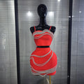 Black Red Color Women Sexy Strap Shining Sequins 2 Pieces Bodycon Mini Bandage Dress Nightclub Party Celebrate Cocktail Outfit