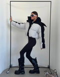Black White Color Block Puffer Jacket Womens Zip Up Oversized Loose Fit Warm Coat Fall Winter Streetwear Daily Trendy Outerwear