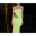 Solid Spliced Lace Up Slimming Dresses for Women Strapless Sleeveless High Waist Temperament Dress Female