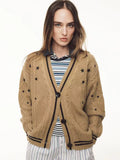 Printed V-neck Knit Cardigan Women Fashion Color Blocked Single Breasted Full Sleeve Sweater Cardigan Female Fall Chic Knitwear