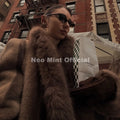 Hot Fashion 2026 Winter Luxury Striped Faux Mink Fur Jacket Women Stylish Power Shoulder Fur Trim Blazer Coat Outerwear