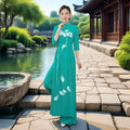 Olive Girl Green Flowing Sleeve Qipao for Ren Faire 2026 Garden Wedding Fairycore Photoshoot Everyday Wear M-XXXL XS-3XL Plus Size Flowing Sleeve Romantic Garden Party Editorial Not Costume Qipao Cheongsam Chinese Dress Chinese Heritage Fashion Women