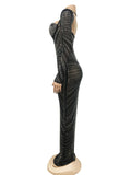 Open Back Glitter Sheer Mesh Party Maxi Dress for Women Fashion Full Sleeve Bodycon Sexy Club Long Evening Dress Vestidos