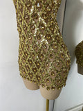 Luxury Sparkly Rhinestone Shining Sequins Women Sexy Transperant High Neck Bodycon Mini Birthday Dress Party Performance Costume