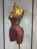 New Arrival Women Sexy Backless Hollow Out Diamond Evening Prom Gown Birthday Luxury Celebrate Stage Nightclub Outfit