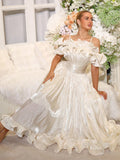 2026 Solid Elegant Spliced Ruffles Dresses For Women Off Shoulder Sling High Waist Long Dress Female Clothing Fashion