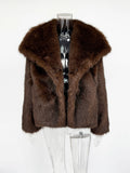 Solid Faux Fur Lapel Women's Coat Luxury Gradient Cropped Fluffy Fur Jacket Coat Winter Thicken Outerwear High Street