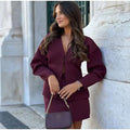 V Neck Women Knit Two Piece Set Single Button Knit Cardigan High Waist Bodycon Mini Skirt Slim Figure Flattering Fit Fashion