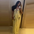 Sexy Yellow Chiffon Halter Maxi Dress Lady Chic Hollow Out Backless Lace Up Sleeveless See Through Robe Female Spring Party Wear