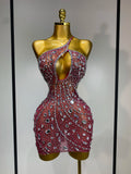 New Arrival Women Sexy Backless Hollow Out Diamond Evening Prom Gown Birthday Luxury Celebrate Stage Nightclub Outfit