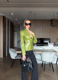 Women Light Beige Faux Croc Two‑piece Suit Set Matching Skirt Co‑ord Chic Leather Texture Office Business Autumn Street Outfits