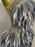 Women Eveing Birthday Prom Sparkly Diamond 3D Acrylic Leaf Mesh Transparent Mini Dress Luxury Party Nightclub Bar Stage Costume
