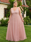 Sleeveless Evening Dresses V-Neck Sequined Embroidery Long Party Gown Clothing Elegant Mesh A-Line Formal Wedding Dress