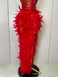Women Sexy Elegant Evening Party Luxury Birthday Photo Shoot Performance Costume Sparkly Rhinestone Feather Mesh Long Dress