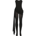 Coquette Jumpsuit Women Strapless Irregular Mesh Patchwork Ruched Bandage Ribbon Sexy Hottie Stretch Skinny Clubwear